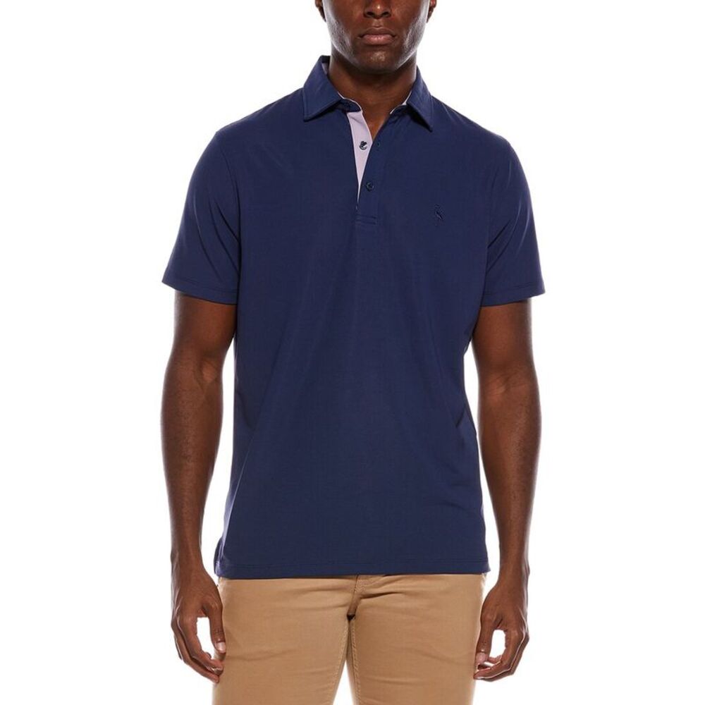 Tailorbyrd Mens Micro Grid Textured Performance Polo Shirt, Navy